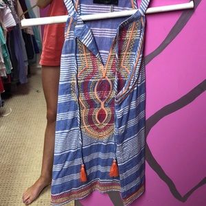 blue and white striped top with embroidery